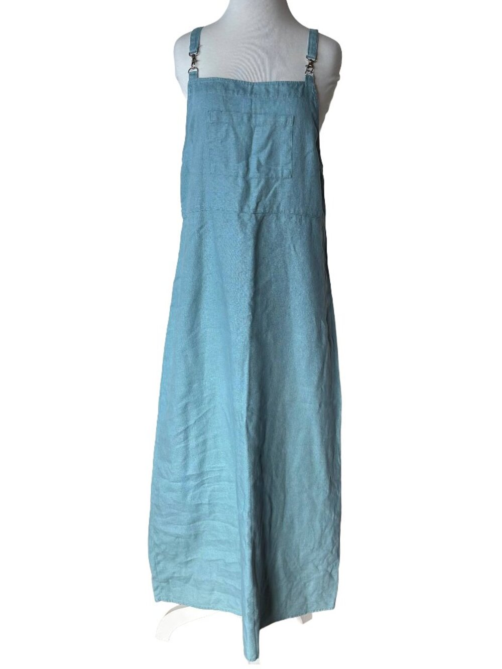Carol Anderson Vintage 90s Pinafore Overall Maxi Tank Dress Teal Blue Linen L
